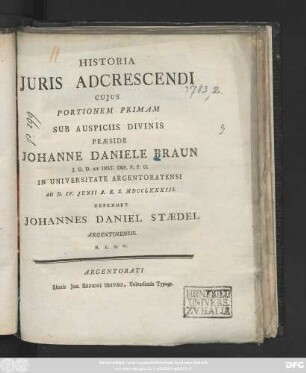 Historia Juris Adcrescendi Cujus Portionem Primam