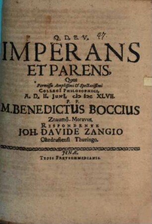 Imperans et parens.