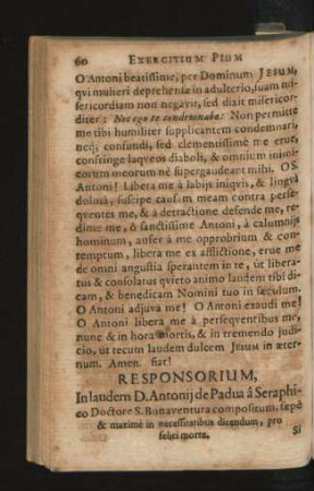 Responsorium, In laudem D. Antonii de Padua a Seraphico Doctore S. Bonaventura compositum ...