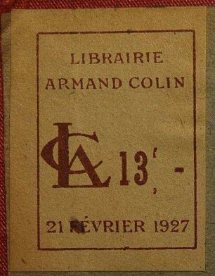 Etikett:Buchhändler/Buchhändlerin / Armand Colin & Cie  [Librairie Armand Colin]