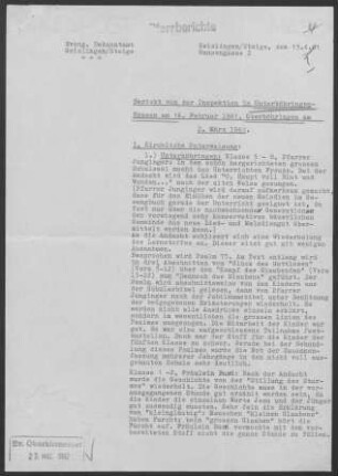 Unterböhringen mit Oberböhringen und Hausen/Fils: Inspektionsbericht 1961
