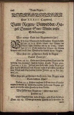 Dat XXXIII. Capittel. Vam Regen, Unwedder, Hagel, Donner, Snee, Winde, unde Erdtbevinge.