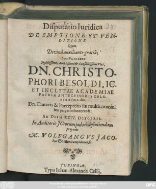 Disputatio Iuridica De Emptione Et Venditione