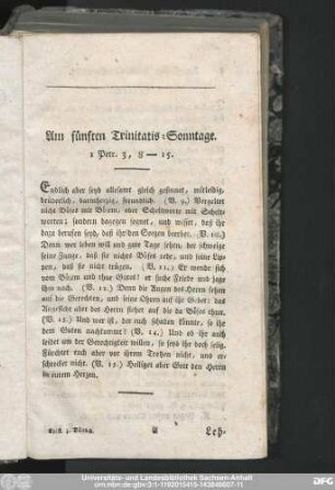 Am fünften Trinitatis-Sonntage. 1 Petr. 3, 8-15.