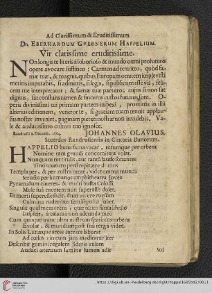Ad Clarissimum & Eruditissimum Dn. Eberhardum Gvernerum Happelium