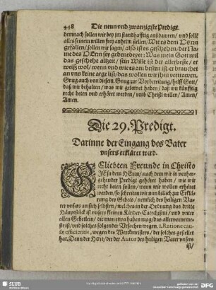 Die 29. Predigt. Darinne der Eingang des Vater unsers erkläret wird