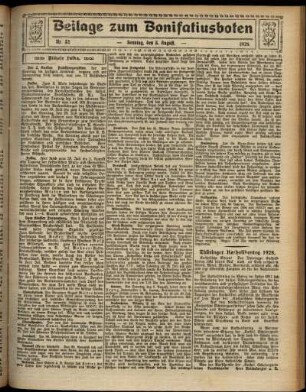 Zweite Ausgabe vom Sonntag, den 05. August 1928.