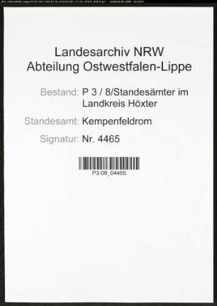 Sterberegister Standesamt Kempenfeldrom