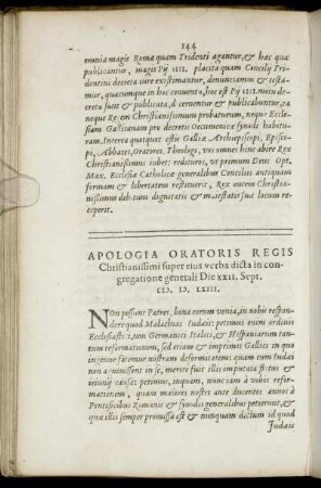Apologia Oratoris Regis Christianissimi super eius verba dicta in congregatione generali ...