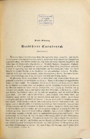 Brehms Thierleben : allgemeine Kunde des Thierreichs, 2. Abth. 1, Säugethiere ; Bd. 2, Raubthiere, Kerfjäger, Nager, Zahnarme, Beutel- und Gabelthiere