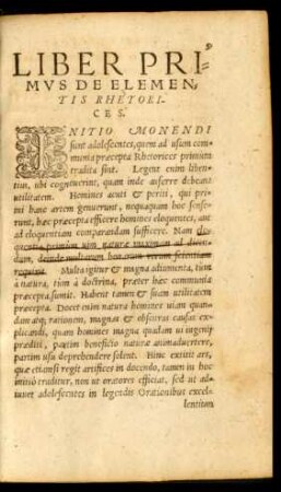 Liber Primus De Elementis Rhetorices.