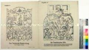 Karikaturen wohl auf die Ausrufung der Republik in Frankreich - eine chaotische französische Kammersitzung und der französische Adel bei Fluchtvorbereitungen zum Ende des Deutsch-Französischen Krieges