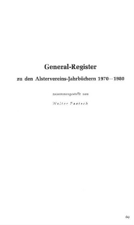 General-Register zu den Alstervereins-Jahrbüchern 1970-1980