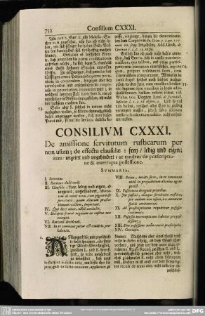 Consilium CXXXI. De amissione servitutum rusticarum per non usum; [...]