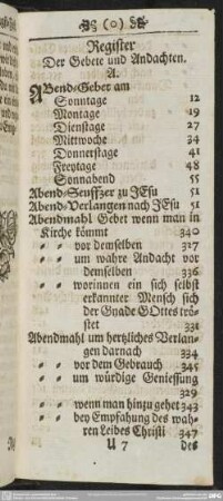 Register Der Gebete und Andachten