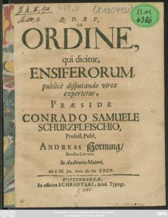 De Ordine, qui dicitur, Ensiferorum