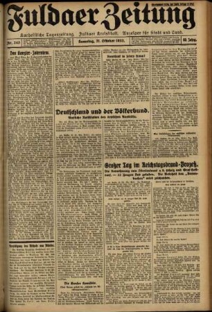 Ausgabe vom Samstag, den 21. Oktober 1933.