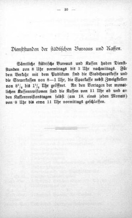 Dienststunden der städtischen Bureaus und Kassen