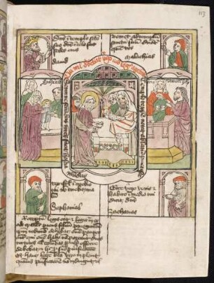 (1) Propheten-Brustbilder; (2) Antitypus: Darbringung Christi im Tempel; Typen: (3) Reinigungsopfer nach dem Gesetzt; (4) Darbringung Samuel im Tempel