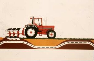 Schemazeichnung: Traktor, Hydraulik, Dreipunktanbau, Volldrehpflug, Zugwiderstandsregelung