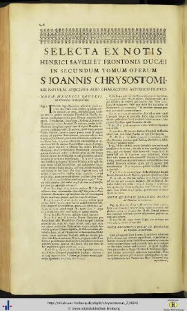 Selecta ex notis Henrici Savilii et Frontonis ducaei in S. Joannis Chrysostomi opera.