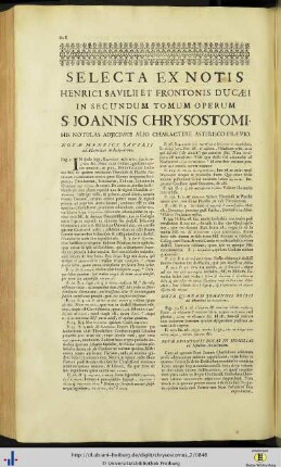 Selecta ex notis Henrici Savilii et Frontonis ducaei in S. Joannis Chrysostomi opera.