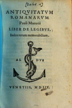 Antiquitatum Romanarum Pauli Manutii liber de legibus