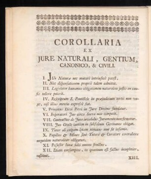 Corollaria Ex Iure Naturali, Gentium, Canonico, & Civili.