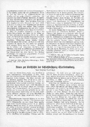 Neues zur Geschichte der Schloßbesitzung Charlottenburg