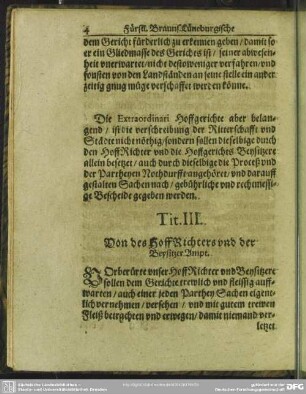 Tit. III. Von des HoffRichters und der Beysitzer Ampt