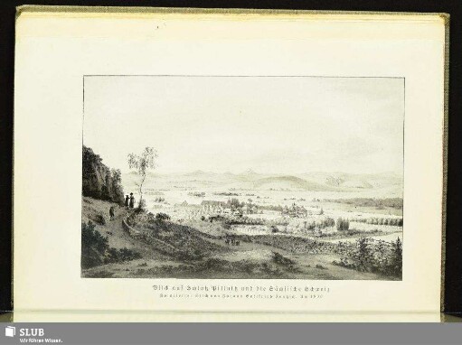 Blick auf Schloß Pillnitz und die Sächsische Schweiz. Kolorierter Stich von Johann Gottfried Jentzsch. Um 1800