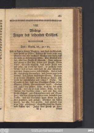 VIII. Wichtige Fragen des leidenden Erlösers.