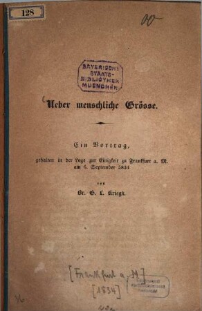 Ueber menschliche Grösse : Ein Vortrag