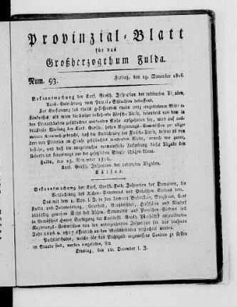 Num. 93., Ausgabe vom 29. November 1816