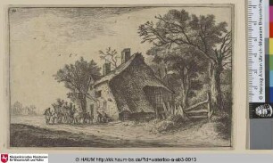 [Ankunft einer Gruppe Reisender vor einer Herberge; Travellers halting at an inn]