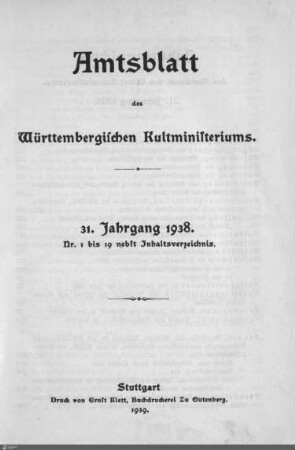31.1938: Kultministerium, Amtsblatt 1938