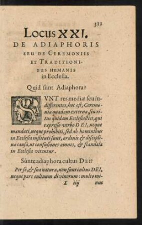 Locus XXI. De Adiaphoris Seu De Ceremoniis Et Traditionibus Humanis in Ecclesia.