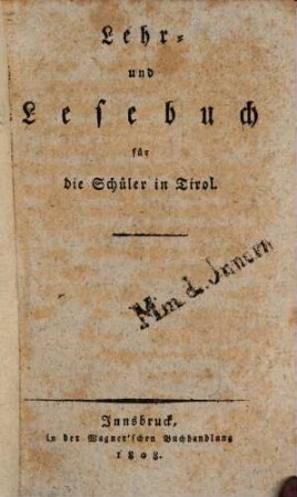 Lehr- und Lesebuch für die Schüler in Tirol