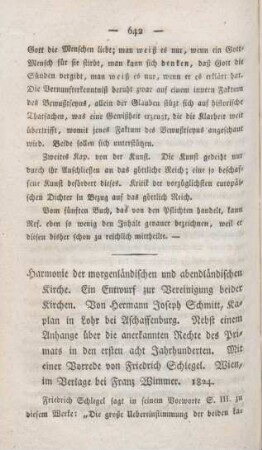 642-656 [Rezension] Schmitt, Hermann Joseph, Harmonie der morgenländischen und abendländischen Kirche