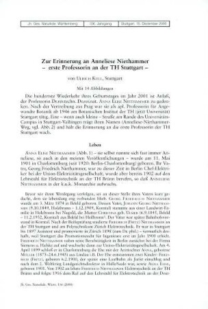 Zur Erinnerung an Anneliese Niethammer - erste Professorin an der TH Stuttgart