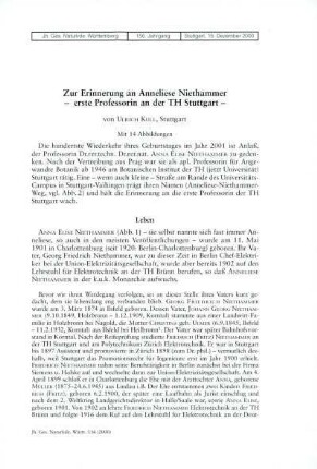 Zur Erinnerung an Anneliese Niethammer - erste Professorin an der TH Stuttgart