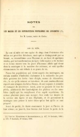 Notes sur le moeurs et les superstitions populaires des annamites, par M. Landes, maire de Cholon