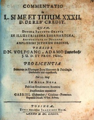 Commentatio in L. Sime et Titium XXXII. D. de rebus creditis