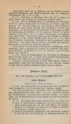 Zweiter Titel : Von dem Verfahren im kaufmännischen Concurse