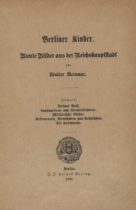 Berliner Kinder : bunte Bilder aus der Reichshauptstadt