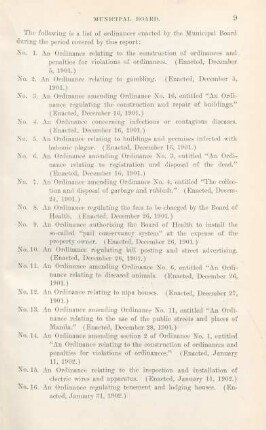 Ordinances enacted by the Municipal Board