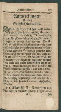 Anmerckungen über diß Sechste Hirten-Lied.