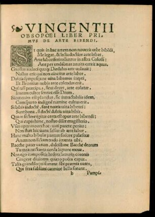 Vincentii Obsopoei Liber Primus De Arte Bibendi.