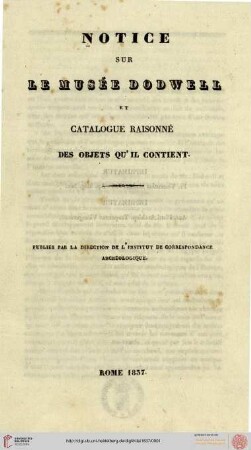 Notice sur le Musée Dodwell et Catalogue raisonné des objects qu'il contient