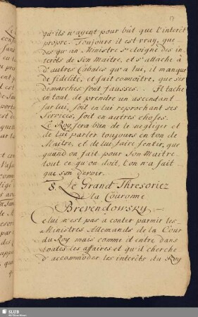 8. Le Grand Thresorier de la Couronne. Brevendowsky.